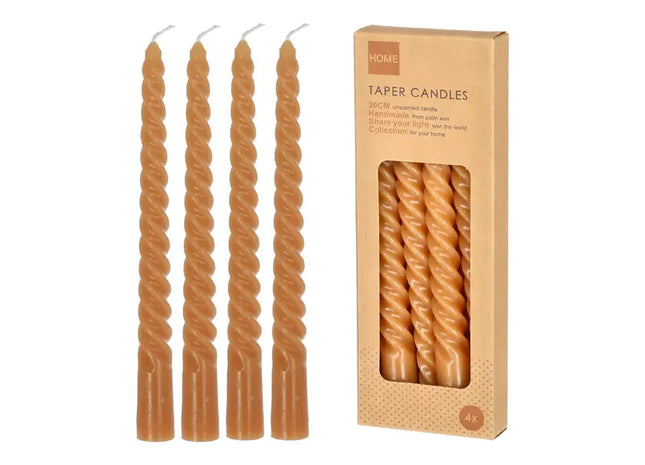 Honigfarbene Gedrehte Stabkerzen, Klein, 4er-Set, 20cm Höhe - Warmes Leuchten TK Gruppe® Grosshandel 
