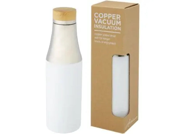 Hulan 540 ml Kupfer-Vakuum Isolierflasche mit Bambusdeckel - Weiß, Stilvoll und funktional TK Gruppe® Grosshandel 