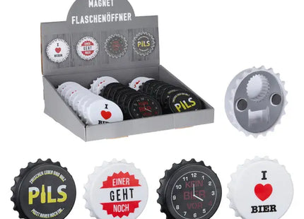 Humorvolle Flaschenöffner bedruckt mit Sprüchen, 4er Set, 8 cm Durchmesser TK Gruppe® Grosshandel 