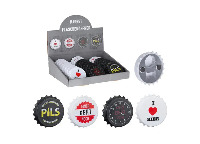 Humorvolle Flaschenöffner bedruckt mit Sprüchen, 4er Set, 8 cm Durchmesser TK Gruppe® Grosshandel 