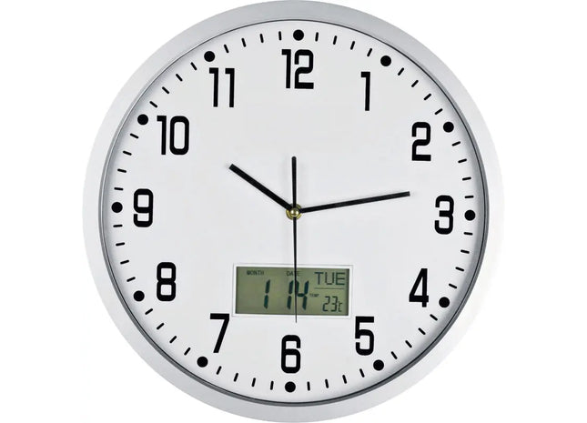 Hybrid Wanduhr - Analog und Digital, Weißes Design, 30 cm Durchmesser TK Gruppe® Grosshandel 