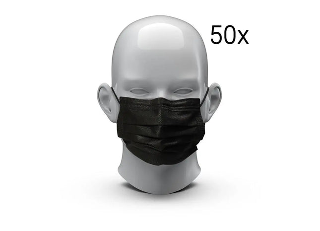 Hygienische Einweg-Gesichtsmasken, Medizinischer Schutz, 50 Stück, Schwarz TK Gruppe® Grosshandel 