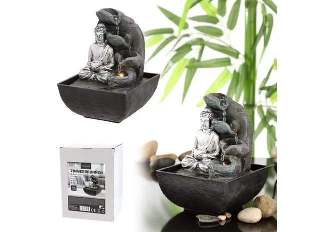 Illuminierter Zimmerbrunnen mit Buddha, ca. 17cmH - Entspannende Zen-Dekoration für Ihr Zuhause TK Gruppe® Grosshandel 