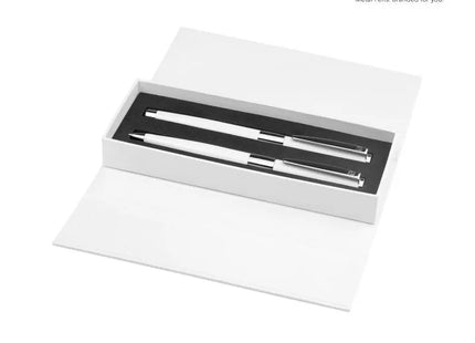 Image White Line Set (Drehkugelschreiber+ Rollerball) - Weiß Stilvolles Schreibset für präzises Schreiben TK Gruppe® Grosshandel 