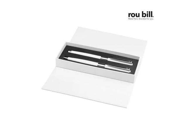 Image White Line Set (Drehkugelschreiber+ Rollerball) - Weiß Stilvolles Schreibset für präzises Schreiben TK Gruppe® Grosshandel 