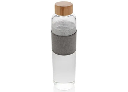 Impact Borosilikat-Glasflasche 500 ml, Transparent-Grau mit Bambusdeckel TK Gruppe® Grosshandel 