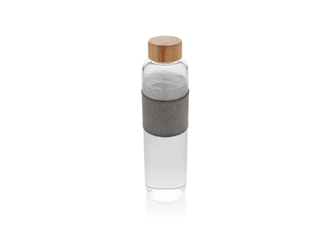 Impact Borosilikat-Glasflasche 500 ml, Transparent-Grau mit Bambusdeckel TK Gruppe® Grosshandel 