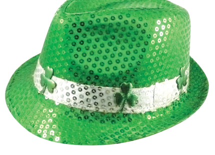 Irischer Gangsterhut mit Kleeblatt-Pailletten für Erwachsene – Kostümzubehör zum St. Patrick's Day TK Gruppe® Grosshandel 