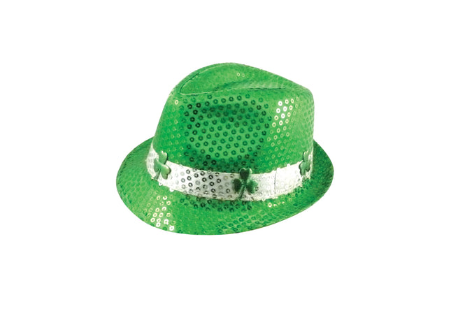 Irischer Gangsterhut mit Kleeblatt-Pailletten für Erwachsene – Kostümzubehör zum St. Patrick's Day TK Gruppe® Grosshandel 