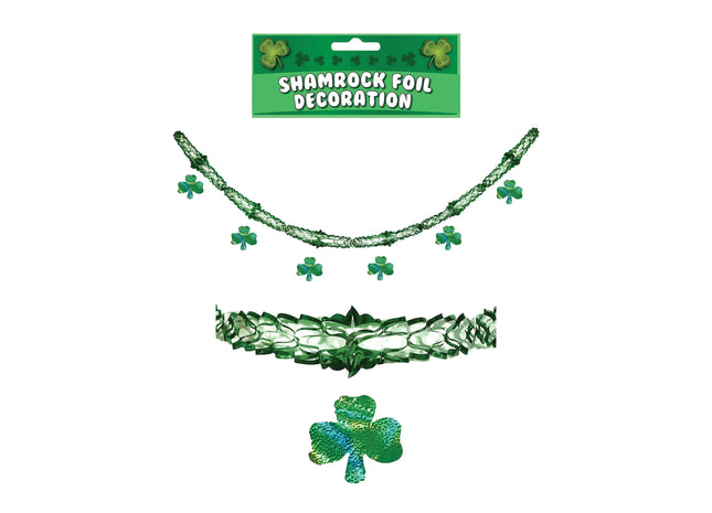 Irish Glücksklee Hängedeko, Folie, Holografisch, 2,74M – Partydeko & Raumdekoration TK Gruppe® Grosshandel 