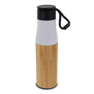 Isolierflasche Bambus mit Trageschlaufe 500ml - Weiß - Umweltfreundlich und chic TK Gruppe® Grosshandel 