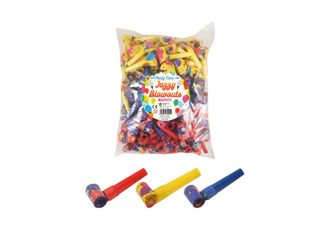 Jazzy Design Blowouts 4 cm, Party-Geräuschmacher, 3 verschiedene Farben TK Gruppe® Grosshandel 