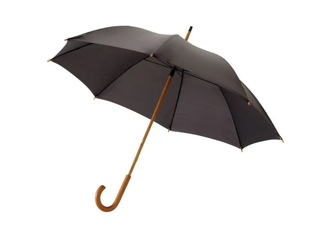 Jova 23 Eleganter Regenschirm mit Holzstange, Holzgriff, Schwarz TK Gruppe® Grosshandel 