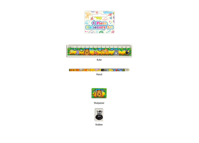 Jungle Schreibgeschirr-Set, 4-teilig – inkl. Notizbuch, Stift, Radierer, Lineal für abenteuerlustige Kinder TK Gruppe® Grosshandel 