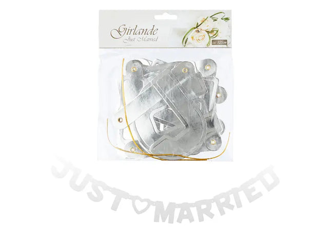 Just Married Girlande in Silber – Elegante Hochzeitsdekoration TK Gruppe® Grosshandel 