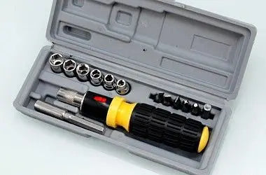 KRAFT-GRIFF SCHRAUBENDREHERSATZ ;Hochleistungs Kraft-Griff Schraubendrehersatz: Ergonomisches Schraubenzieher-Kit mit Ratsche, Phillips, Torx und Inbus - 25-teiliges Toolkit im praktischen Tragekoffer TK Gruppe® Grosshandel 