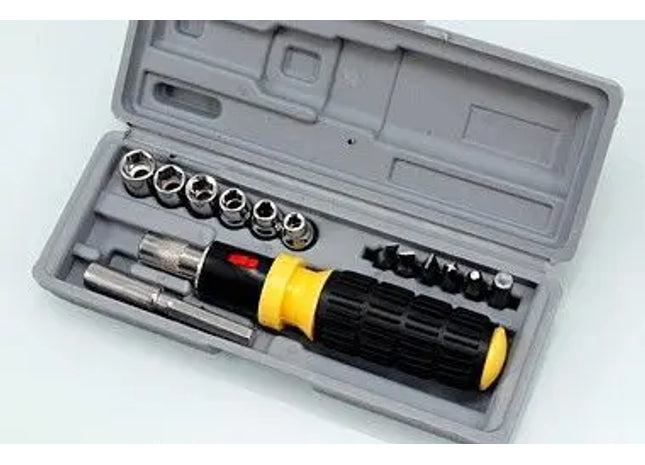 KRAFT-GRIFF SCHRAUBENDREHERSATZ ;Hochleistungs Kraft-Griff Schraubendrehersatz: Ergonomisches Schraubenzieher-Kit mit Ratsche, Phillips, Torx und Inbus - 25-teiliges Toolkit im praktischen Tragekoffer TK Gruppe® Grosshandel 