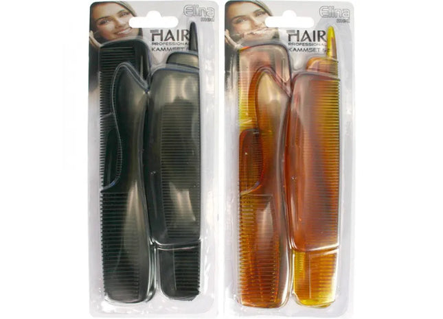 Kamm-Set, 6 Stück, in Hornoptik oder Schwarz, auf Karte präsentiert TK Gruppe® Grosshandel 