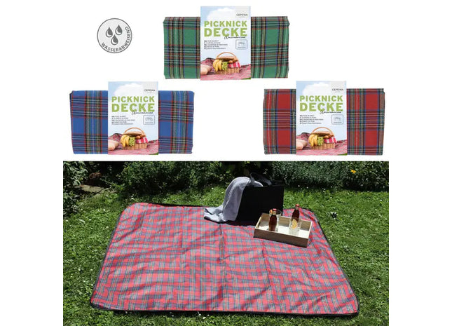 Karierte Picknickdecken im 3er-Set, Faltbar, 150x130 cm, für Draußen TK Gruppe® Grosshandel 