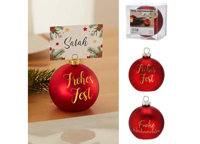 Christbaumkugeln als Foto-/Kartenhalter, Festliche Dekoration, 8cm Durchmesser, 2er-Set TK Gruppe® Grosshandel 