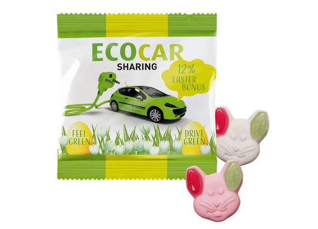 Katjes Grün-Ohr Hase in personalisierter Verpackung, ideal für Promotion TK Gruppe® Grosshandel 
