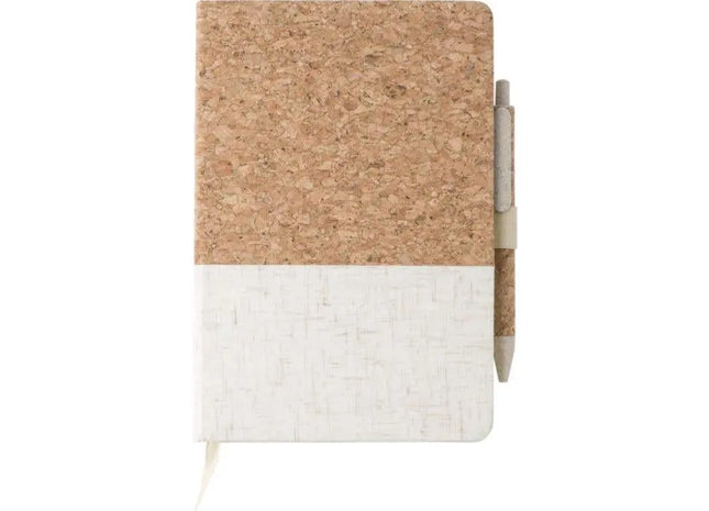 Kenzo Set: Nachhaltiges Kork-Leinen Notizbuch & Weizenstroh Kugelschreiber - Umweltfreundlich und stilvoll TK Gruppe® Grosshandel 