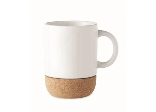 Keramikbecher Subli mit Kork SUBCORK - Weiß, Hochwertiger Becher, Personalisierbar, Stilvolles Design TK Gruppe® Grosshandel 