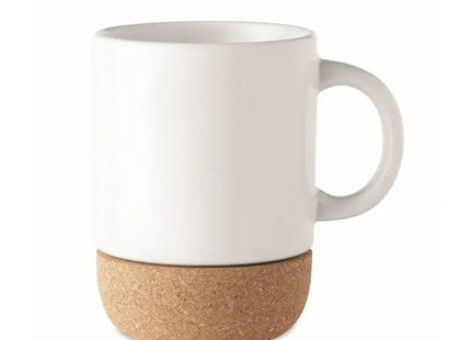Keramikbecher Subli mit Kork SUBCORK - Weißer Becher, Natürlicher Korkboden, Stilvoll und Nachhaltig TK Gruppe® Grosshandel 