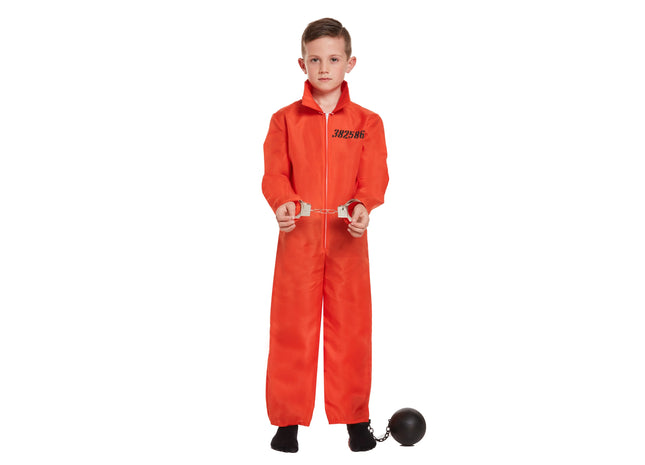 Kindergefangene-Kostüm Overall Orange, Größe 4-6 Jahre, Halloween Fasching Verkleidung TK Gruppe® Grosshandel 