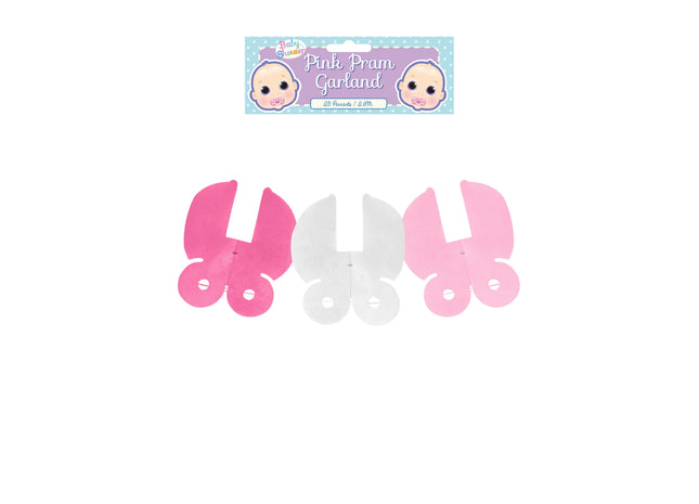 Kinderwagen-Dekorationsschleife Rosa, 2,6 m – Babyparty-Girlande TK Gruppe® Grosshandel 