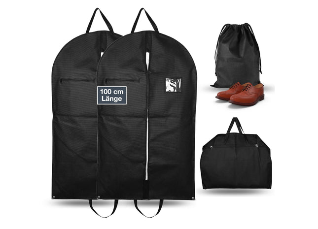 Premium Kleidersack Set - Kleidersäcke & Kleiderhüllen - Reise Kit für Anzug & Hemd - Clothes bag schwarz - Anzugtasche zur Aufbewahrung