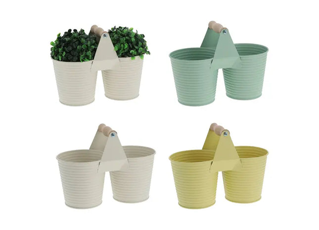 Kleine Doppel-Übertöpfe mit Rillen, 3er-Set, ca. 11x11cm - Elegantes Pflanzgefäß TK Gruppe® Grosshandel 