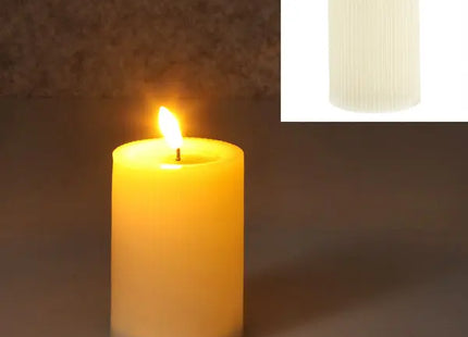 Kleine Elfenbein LED-Kerze mit Rillenmuster, Elegantes Licht, 7,5x10 cm TK Gruppe® Grosshandel 