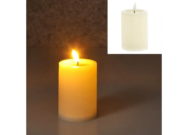 Kleine Elfenbein LED-Kerze mit Rillenmuster, Elegantes Licht, 7,5x10 cm TK Gruppe® Grosshandel 