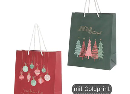 Kleine Festtags-Geschenktüten in Rot & Grün, 2er-Pack, 24 cm TK Gruppe® Grosshandel 