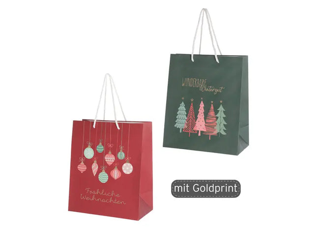 Kleine Festtags-Geschenktüten in Rot & Grün, 2er-Pack, 24 cm TK Gruppe® Grosshandel 
