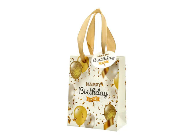 Kleine Geburtstagsgeschenktüte in Gold mit Ballons, 14 cm Höhe TK Gruppe® Grosshandel 