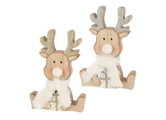 Kleine Hirschfiguren mit Schal, 2er-Set, 15cm Hoch - Niedliche Festtagsdekoration TK Gruppe® Grosshandel 