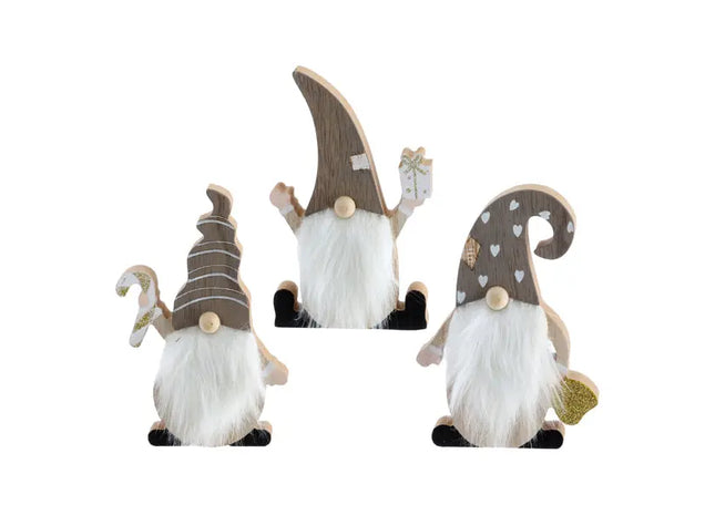 Kleine Holzwichtel, 17cm hoch, 3er-Set - Niedliche Dekofiguren TK Gruppe® Grosshandel 