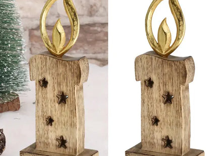 Kleine Kerze mit goldener Flamme auf dekorativem Sockel, 27cm Höhe – Ideal für elegante Dekoration TK Gruppe® Grosshandel 