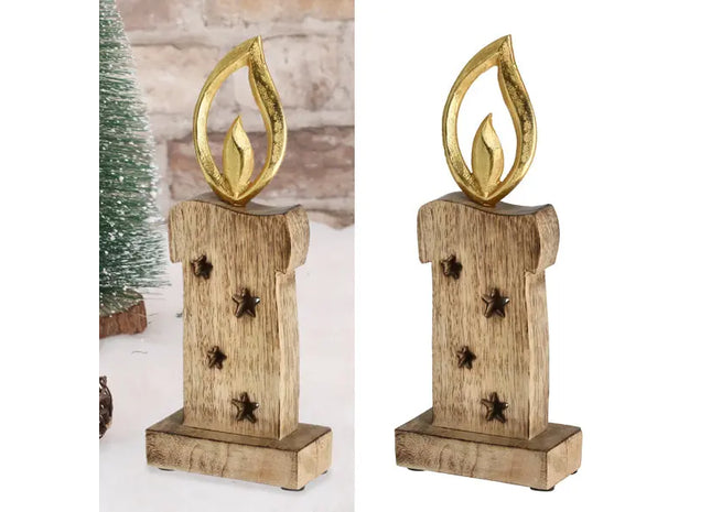Kleine Kerze mit goldener Flamme auf dekorativem Sockel, 27cm Höhe – Ideal für elegante Dekoration TK Gruppe® Grosshandel 