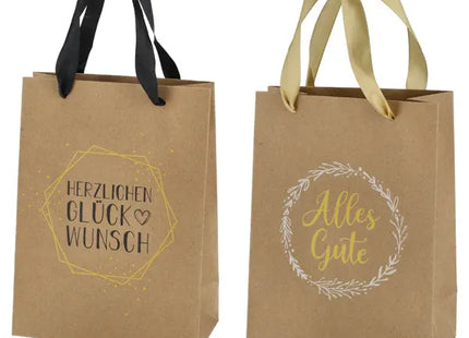 Kleine Kraftpapier Geschenktüte 'Glückwünsche', 24 cm, 2er-Pack TK Gruppe® Grosshandel 