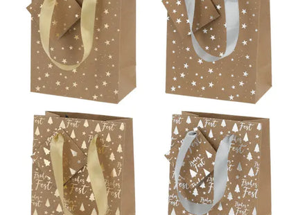 Kleine Kraftpapier-Geschenktüten, Weihnachtsdesign, 4er-Set, 14cm hoch TK Gruppe® Grosshandel 