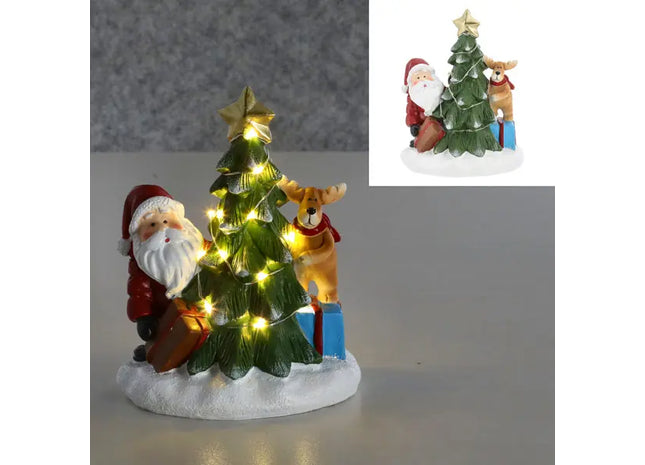 Kleine LED-Landschaft mit Santa und Baum, Festliche Deko, 19 cm Höhe TK Gruppe® Grosshandel 