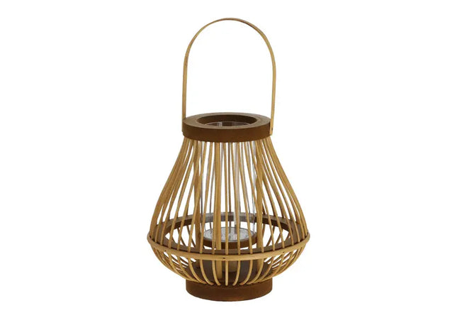 Kleine Laterne mit Henkel, bauchig, Rattan, ca. 24cm Höhe – Natürliche und stilvolle Beleuchtung TK Gruppe® Grosshandel 