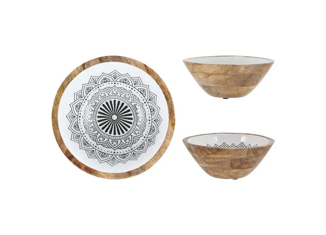 Kleine Mangoholz-Schale mit Emaille und Mandala-Design, Ø ca. 18cm TK Gruppe® Grosshandel 