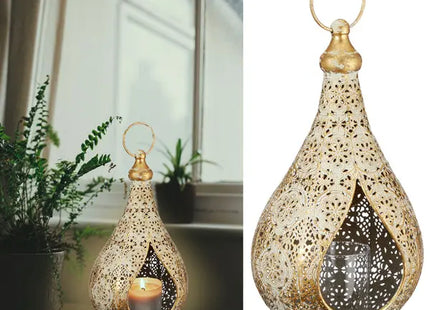 Kleine Metalllaterne mit Glas und Mandala-Muster, Höhe ca. 25 cm TK Gruppe® Grosshandel 