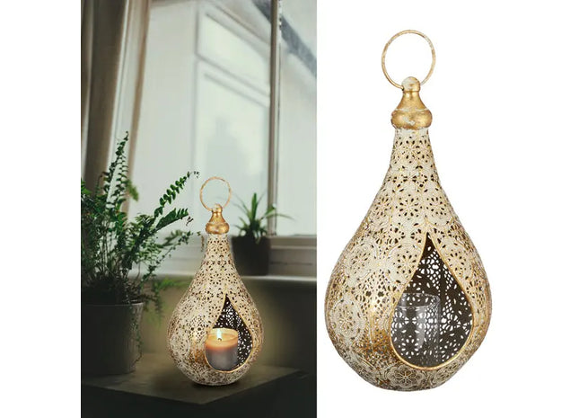 Kleine Metalllaterne mit Glas und Mandala-Muster, Höhe ca. 25 cm TK Gruppe® Grosshandel 