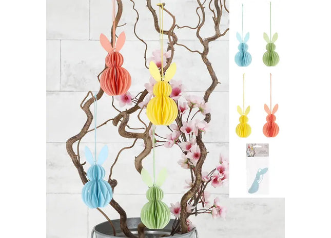 Kleine Osterhase Honeycomb Hänger, 4er-Set, 12cm Hoch TK Gruppe® Grosshandel 