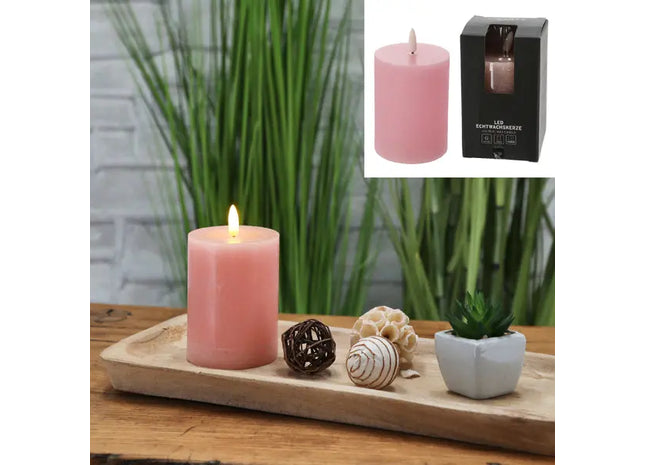 Kleine Rosa LED Kerze 'New Flame', Rost-Optik, 7,5x10cm - Gemütliche Vintage-Deko TK Gruppe® Grosshandel 